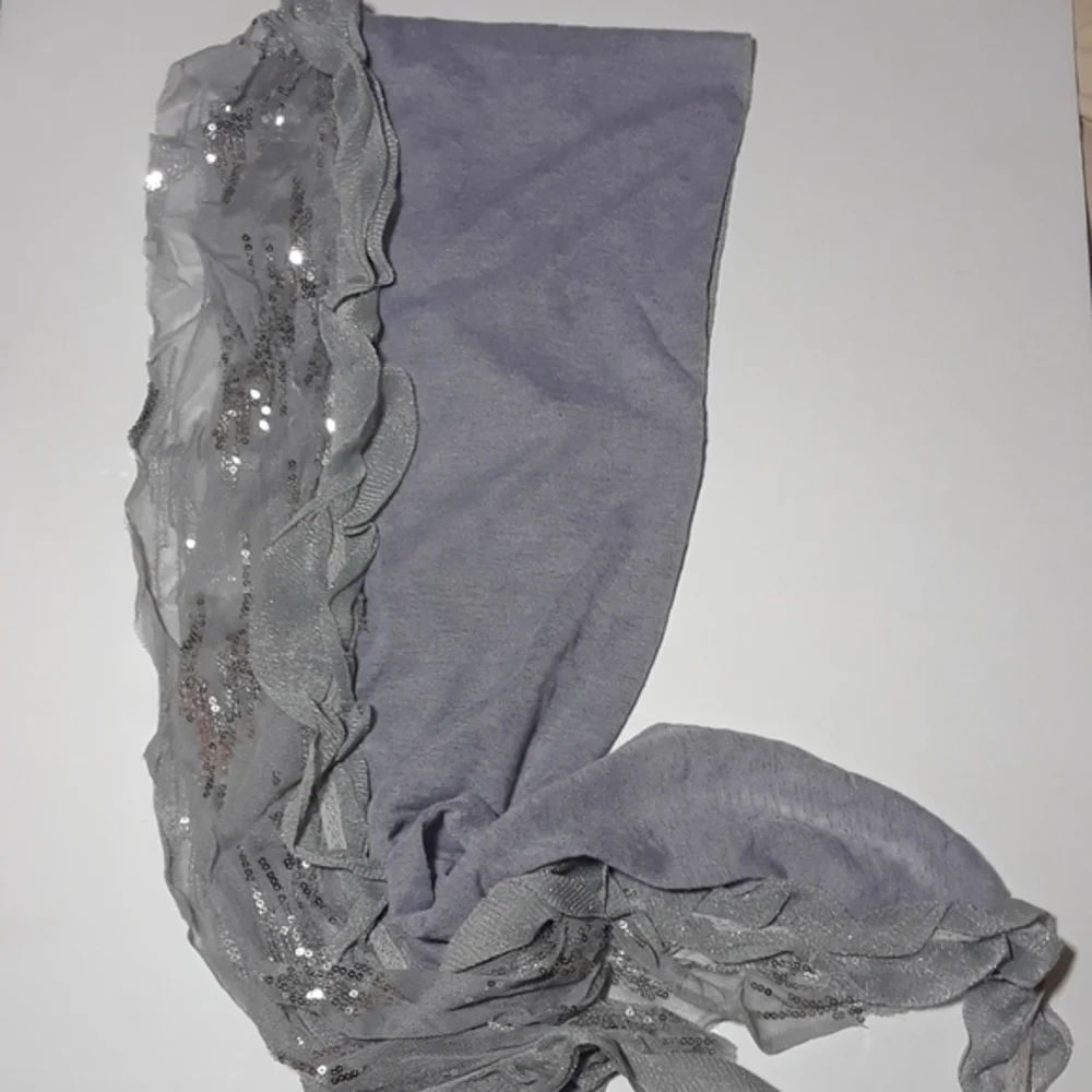 Mixed Materials Sequin Trimmed Frilly Scarf